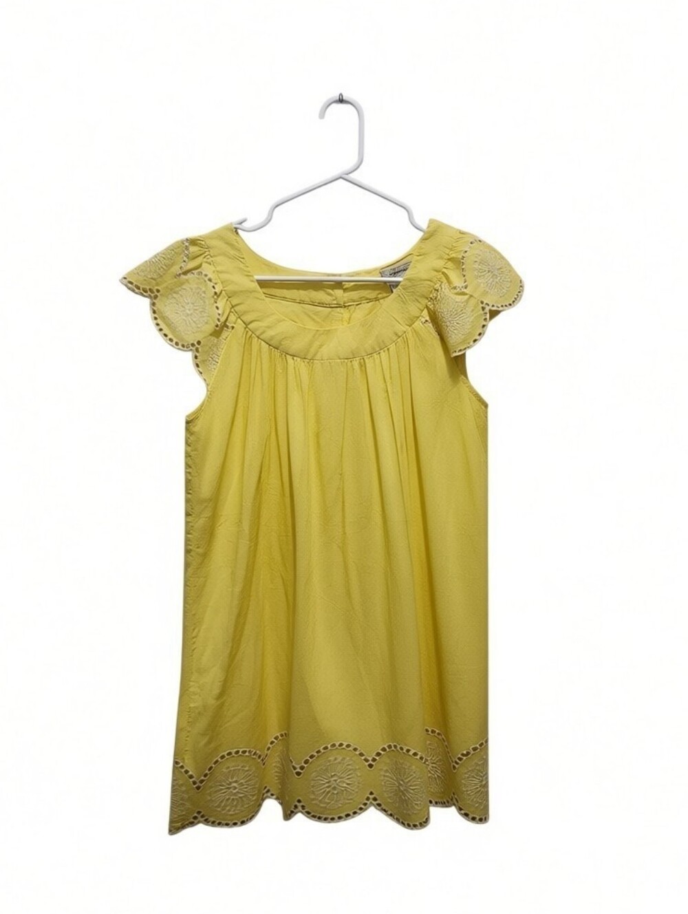 Speechless Yellow Eyelet Embroidered Cotton Boho Y2K Flutter Sleeve Top Medium